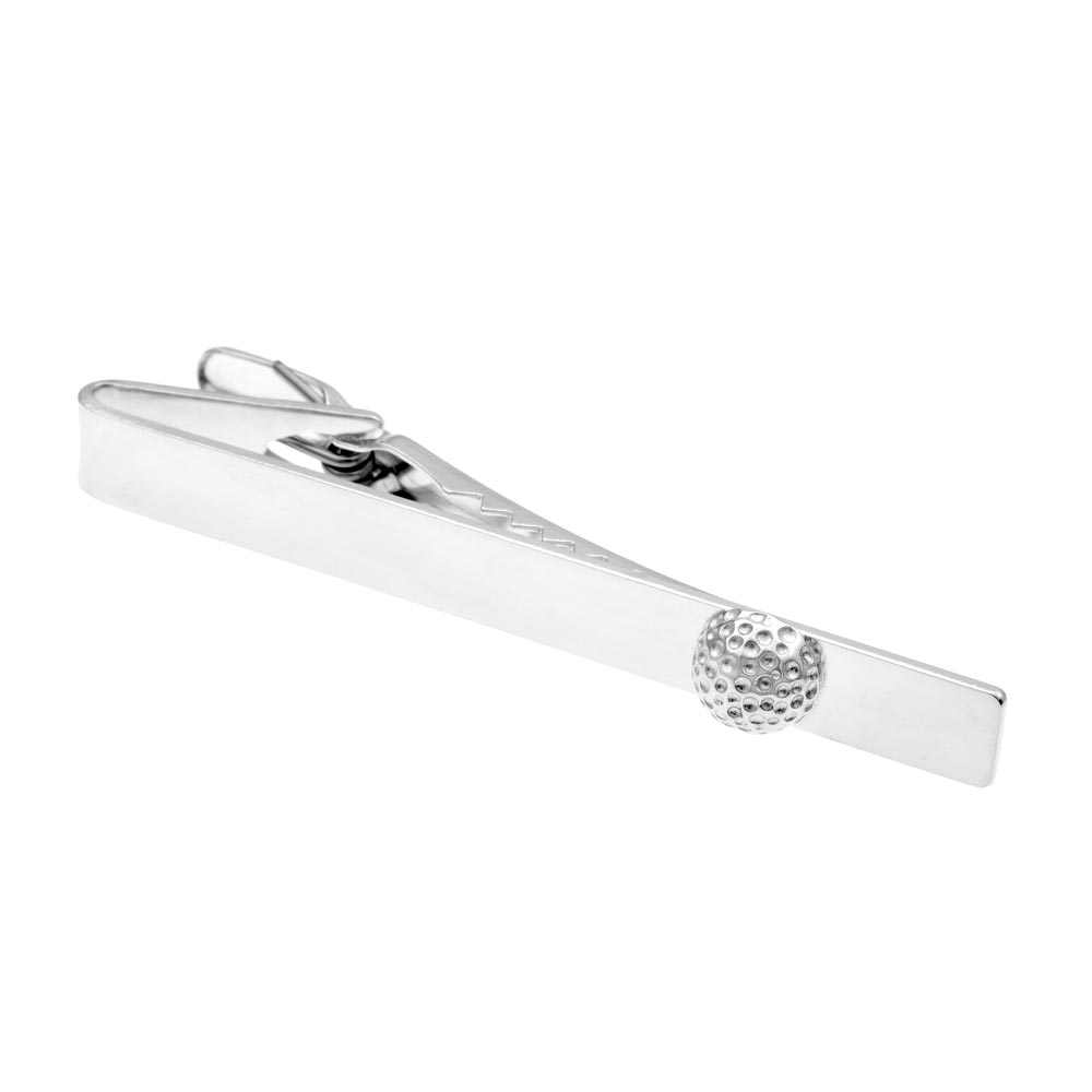 Golf ball tie clip in sterling silver. Handcrafted by GULDVIVA.