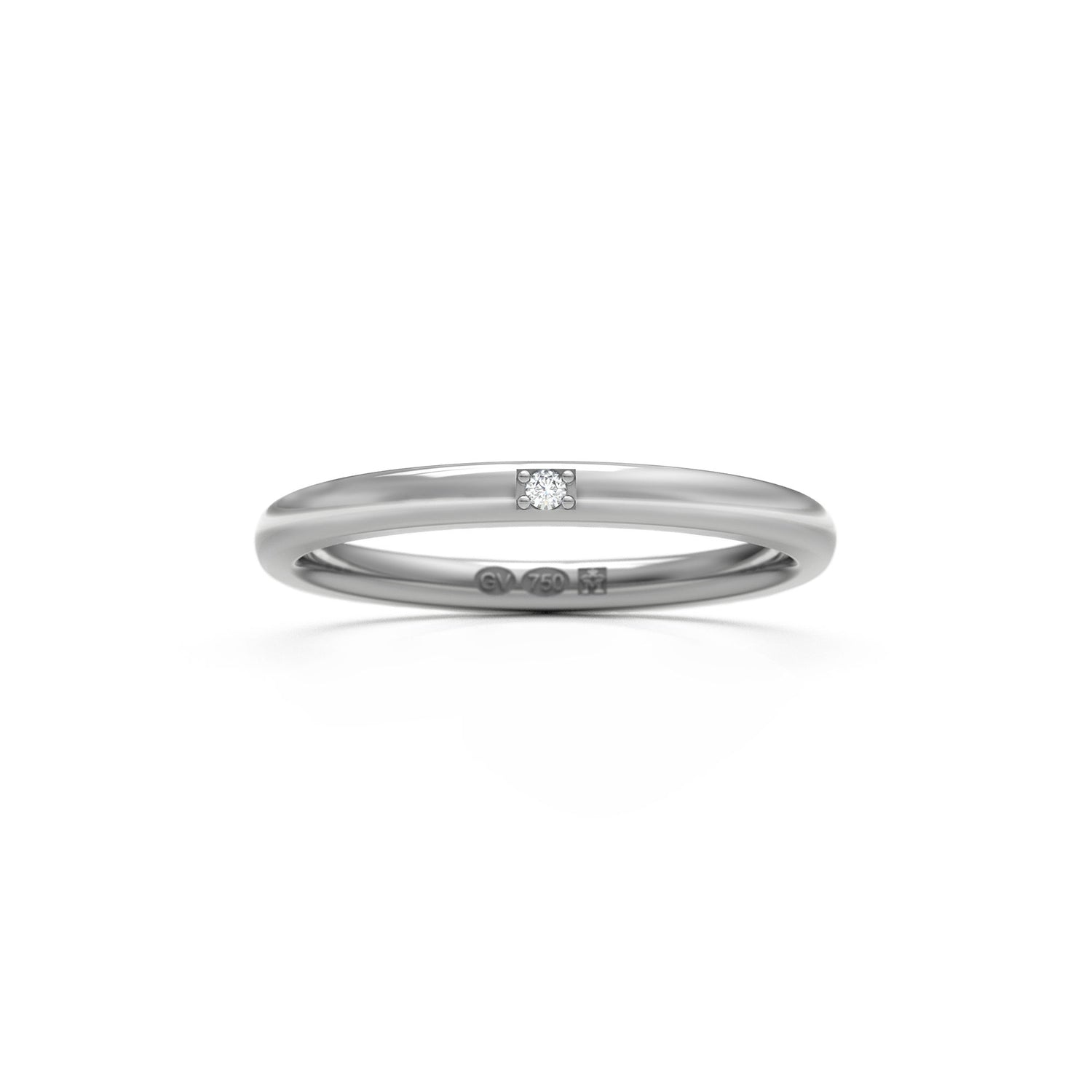 RING semi-round 2 mm in 18K white gold with 1 diamond