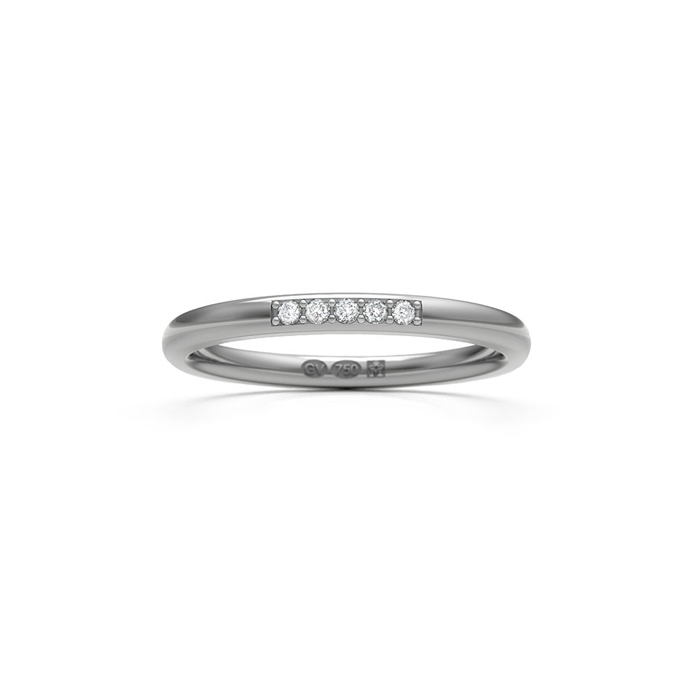 RING semi-round 2 mm in 18K white gold with 5 diamonds