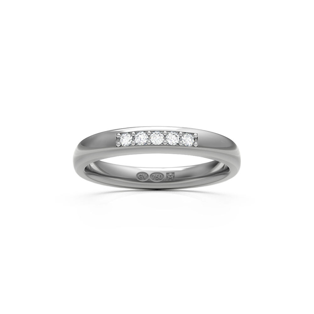 RING semi-round 3 mm in 18K white gold with 5 diamonds