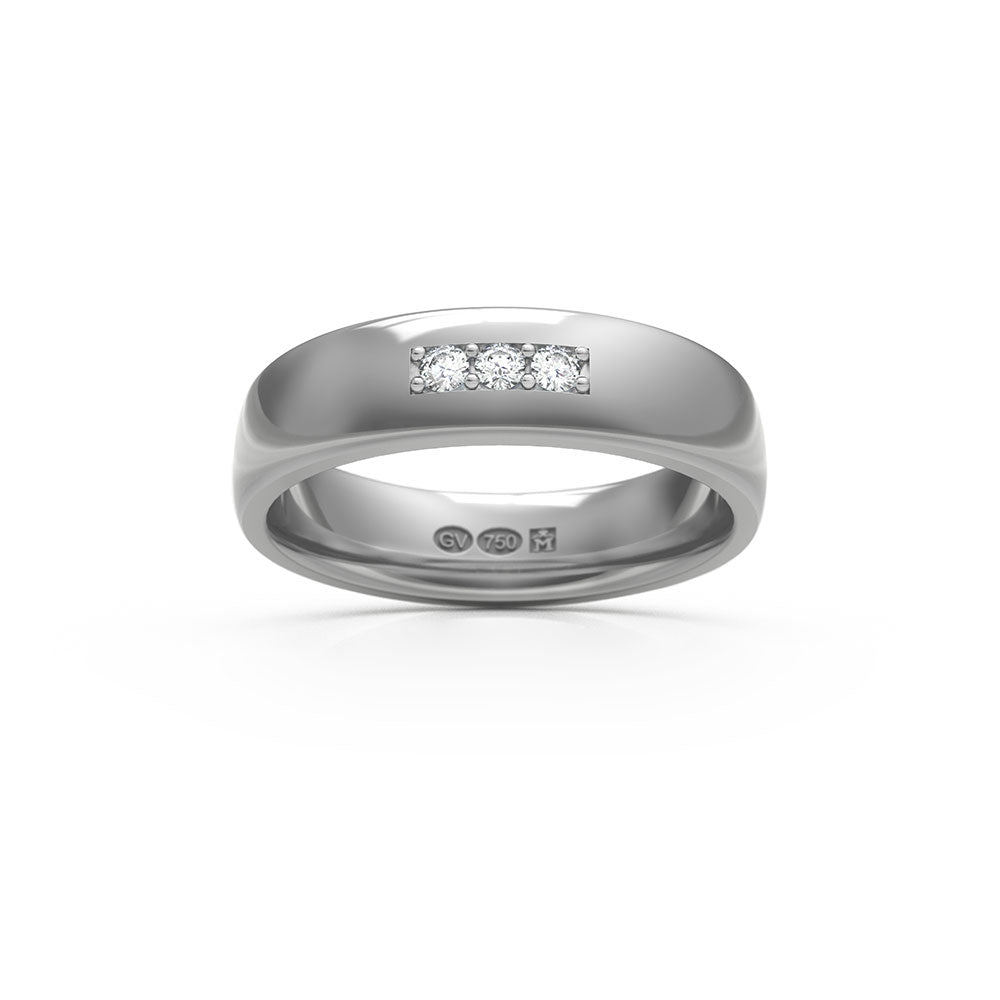 RING semi-round 5 mm in 18K white gold with 3 diamonds