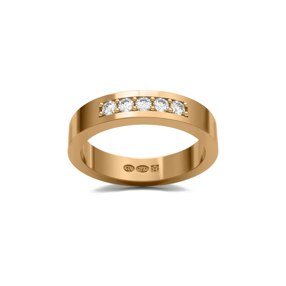 RING rectangular 4 mm in 18K gold with 5 diamonds